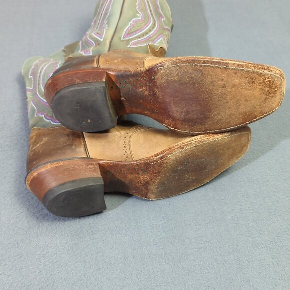 Justin Boots Women's 10B Brown With Green/Pink Uppers Western Heeled L2675 - Picture 5 of 12